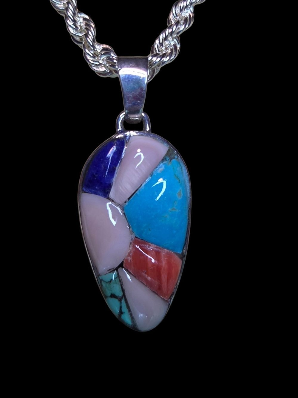 Southwestern Style Radiant Sunburst Mosaic Inlay Pendant
